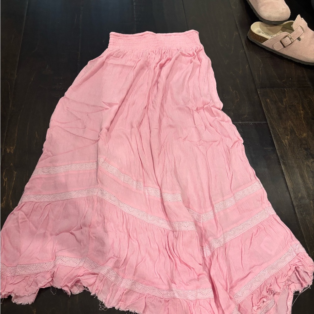 Urban Outfitters Pink Maxi Tiered A-Line Skirt